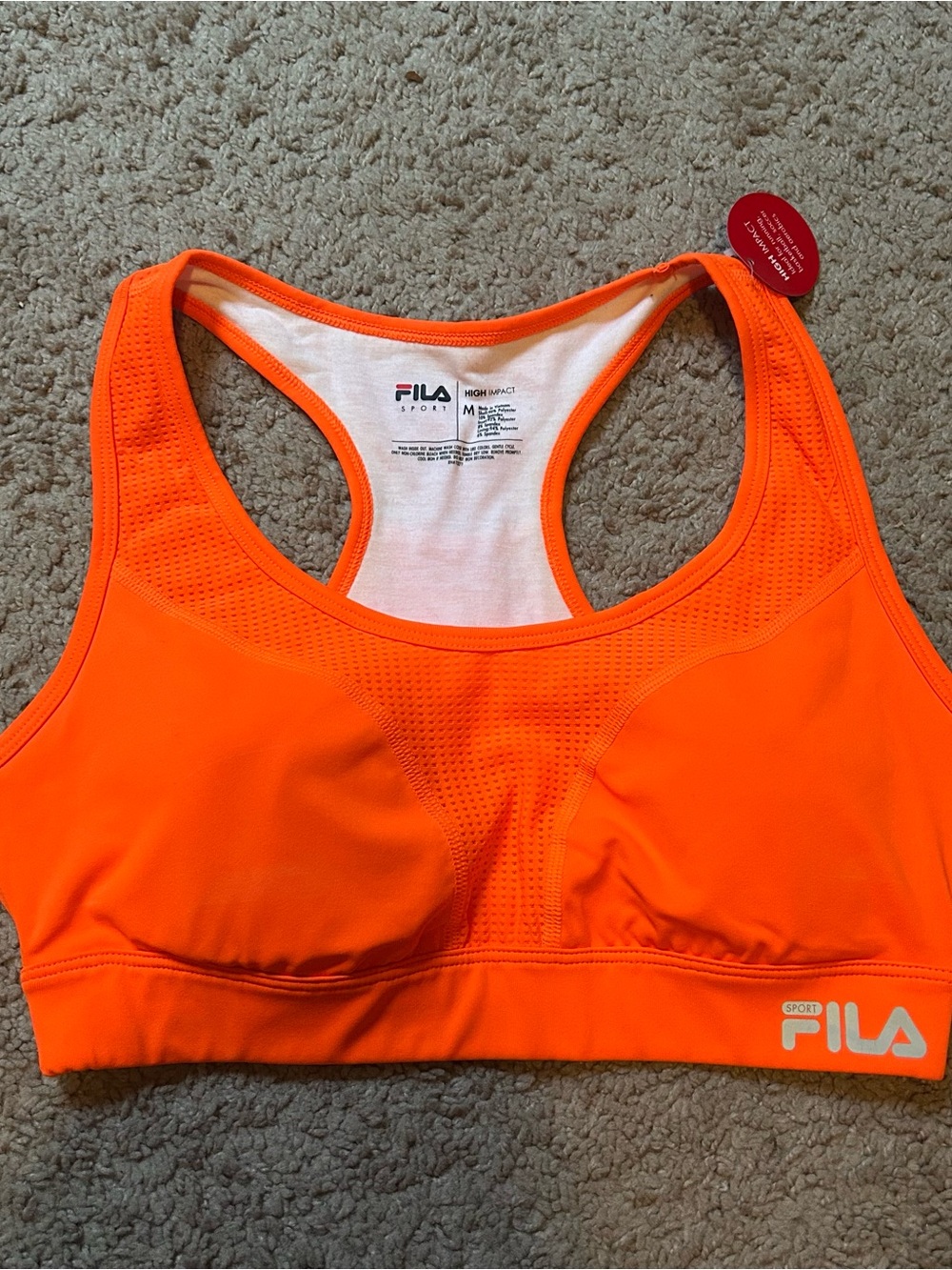 NWT FILA Orange High-Impact Sports Bra Medium